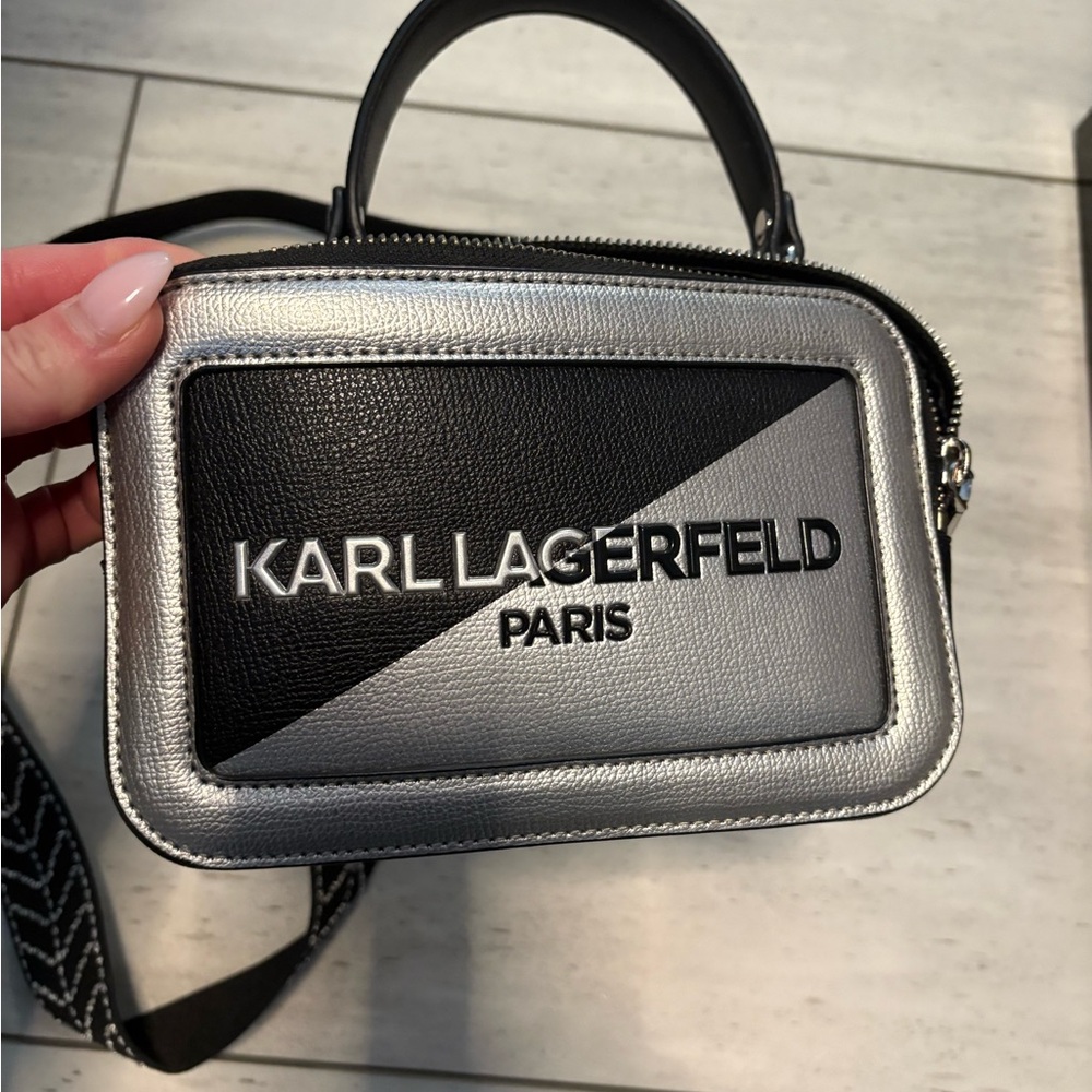 Karl Lagerfeld Metallic Silver and Black Handbag
